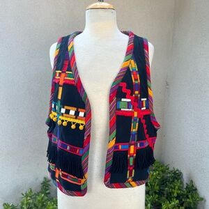 Vintage funky boho vest art to wear multicolor lined size OS by Bazaar Del Mundo